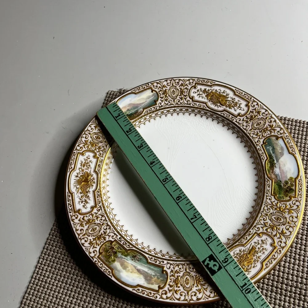 Antique Coalport Hand Painted Landscape Gold Encrusted Porcelain Cabinet Plate